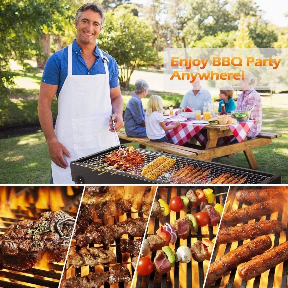 ポータブルチャコールグリル、アウトドアクッキング用ポータブル卓上BBQ |   キャンプ、ハイキング、ピクニック、旅行用のコンパクトな折りたたみグリル