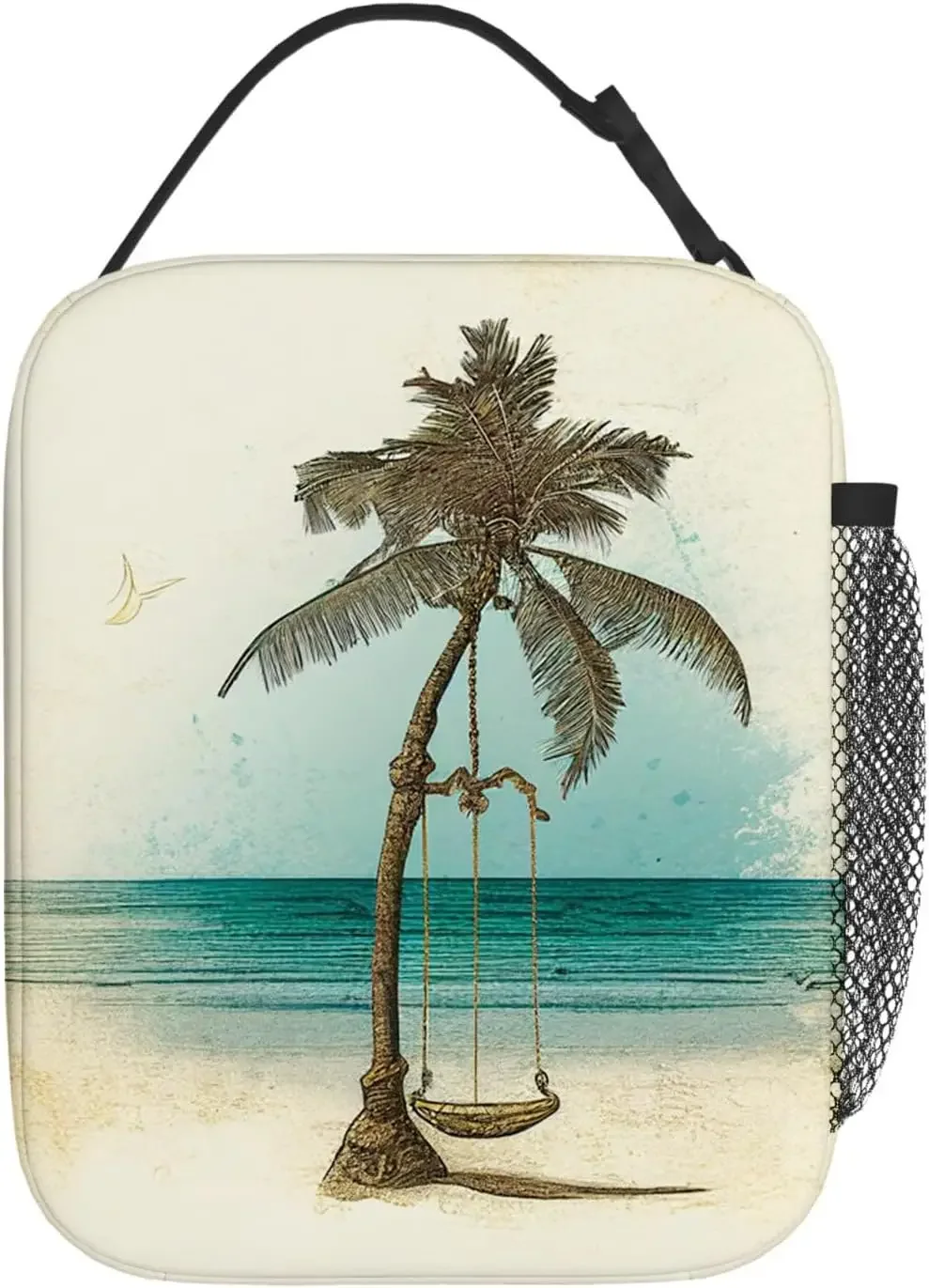 Lunch Bag for Women Men Insulated,reusable Lunch Box for Office Work Picnic Beach,Palm Tree With Swing Hanging From Beach