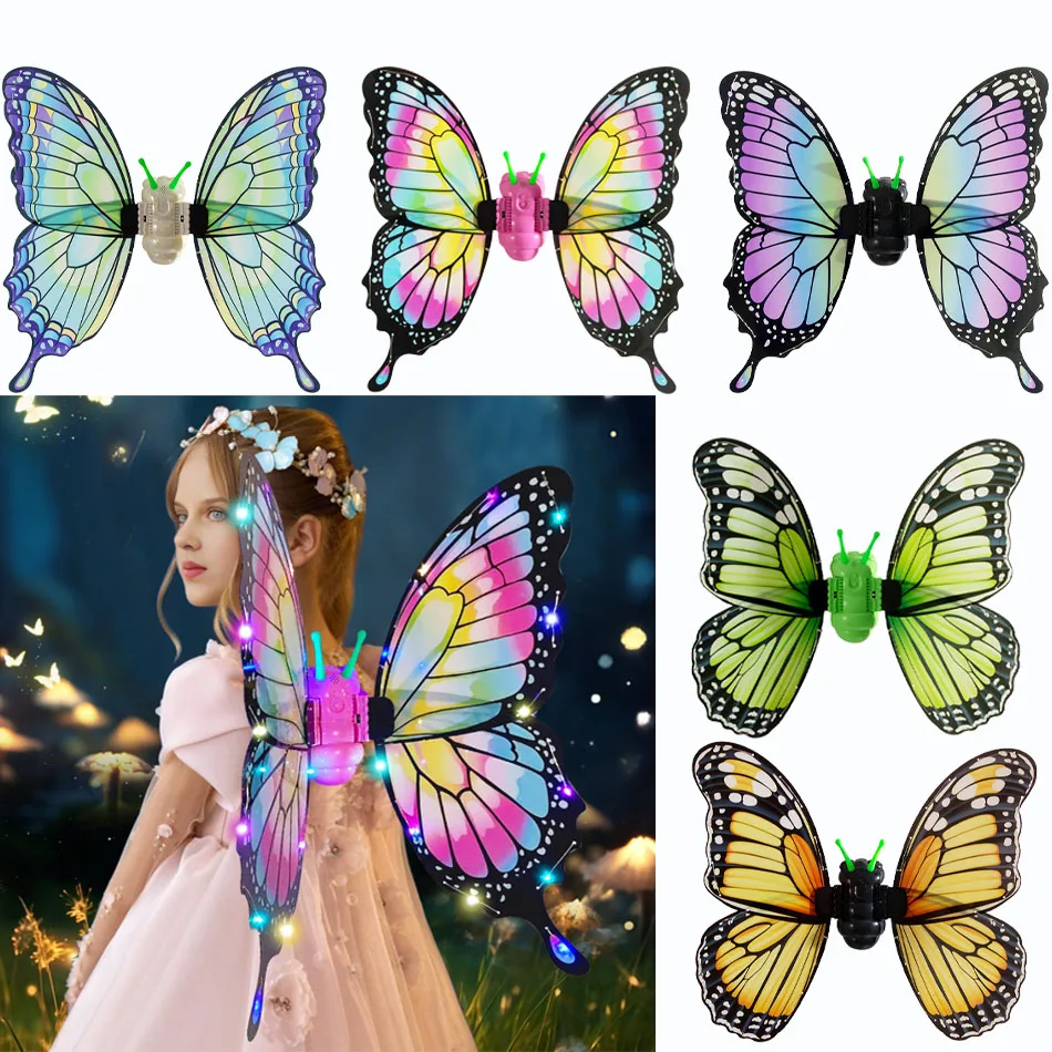 Girls Halloween Butterfly Play Electric Glow Wings Kids Butterfly Fairy Dress Up Props Children Birthday Party Gifts Wings Move