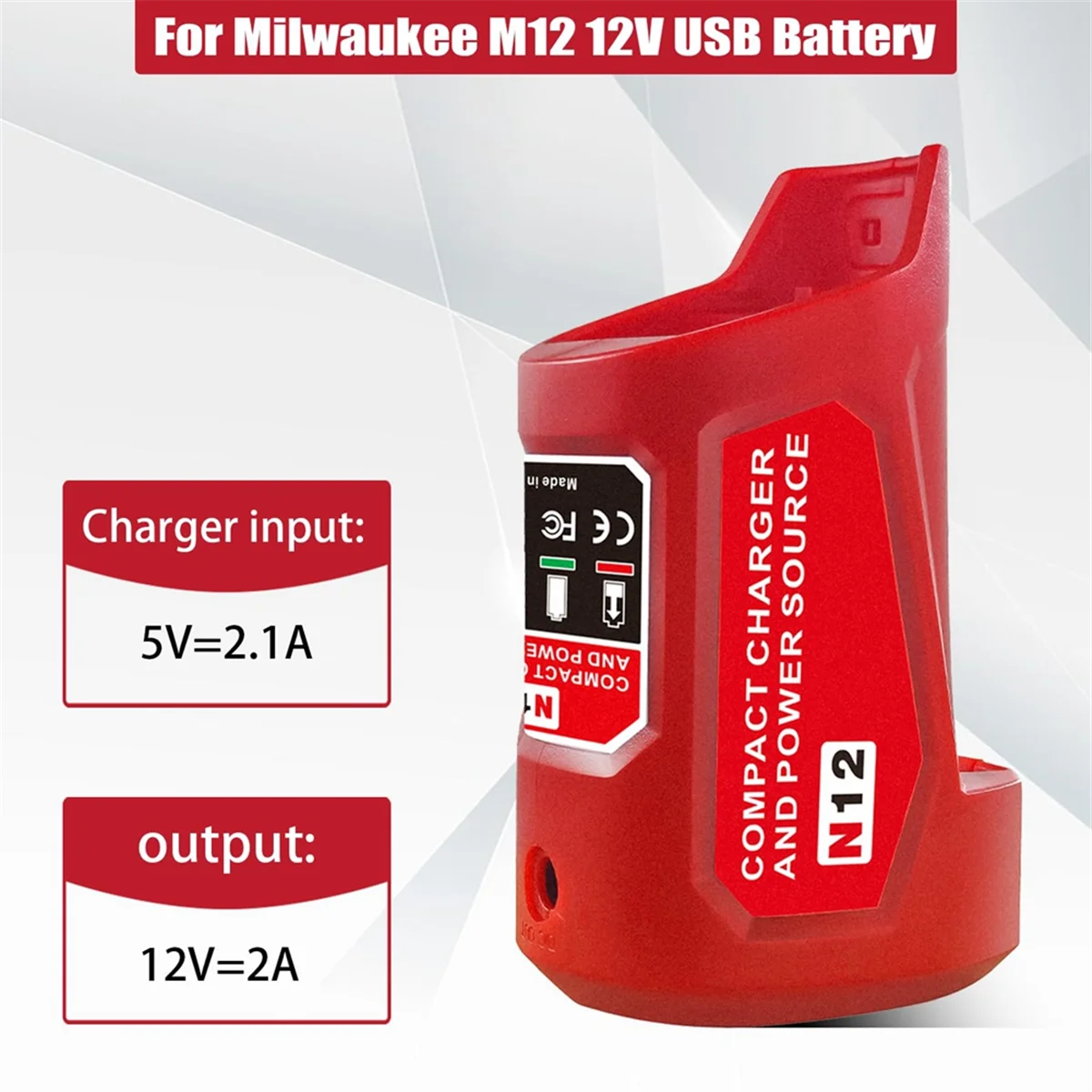 N12 Battery Power Source Adapter for Milwaukee 12V M12 Battery Power Wheel Charger Adapter with 12V DC Port USB2.0 Port ZJY
