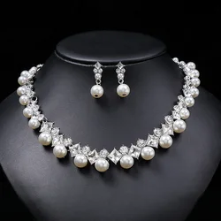 Pearl And Gemstone Necklace Set Female Wedding Necklace Set Alloy