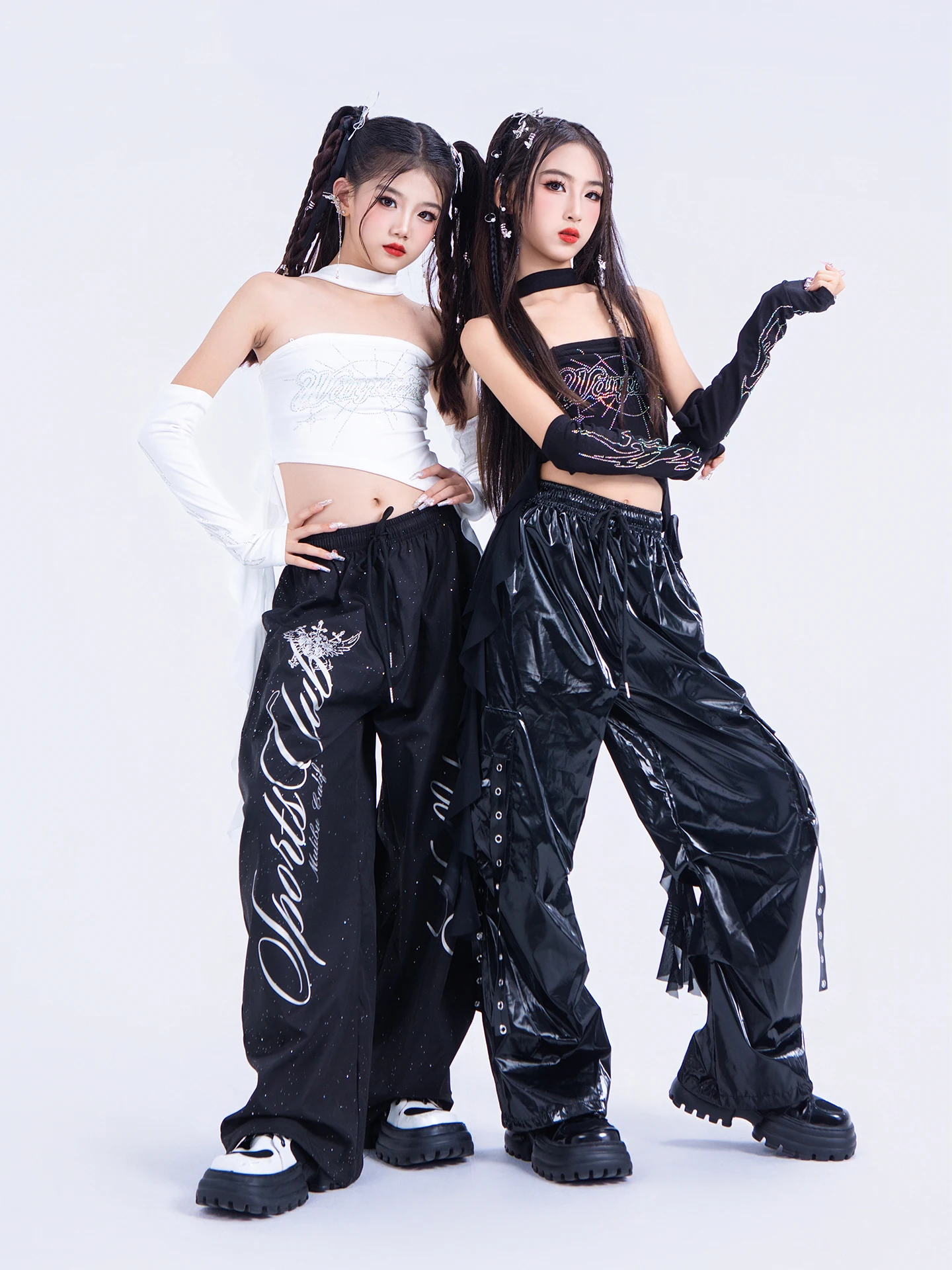 2025 grupo de niñas trajes de actuación de baile de Jazz para niños trajes de Kpop negros ropa de baile callejero ropa de Hip Hop DQS21127