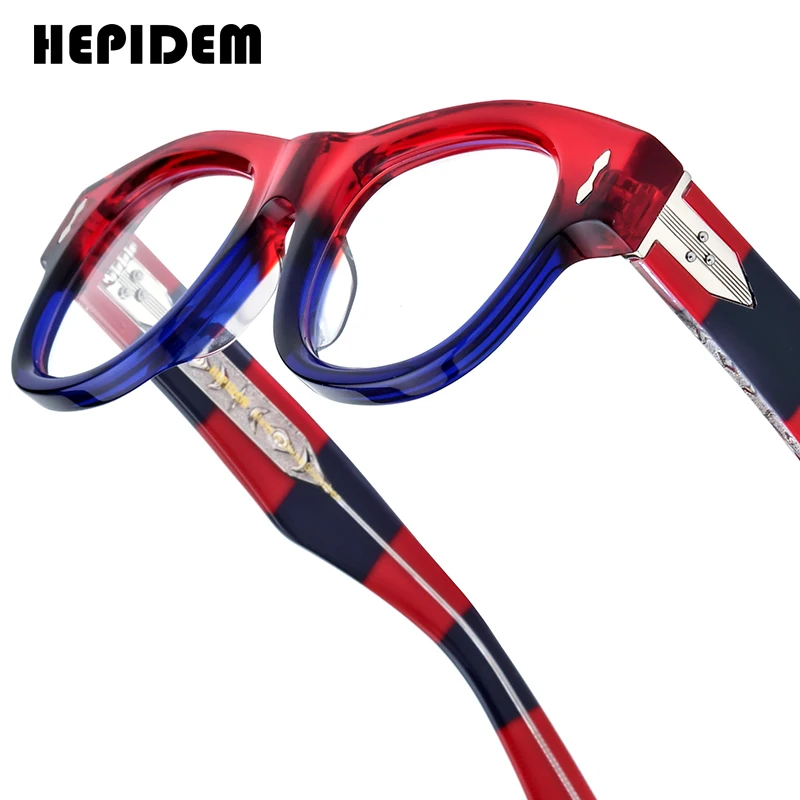 HEPIDEM Thick Acetate Eyeglasses Frame Men Retro Glasses Women Famous Brand Designer Square Japanese Handmade Spectacles 9423