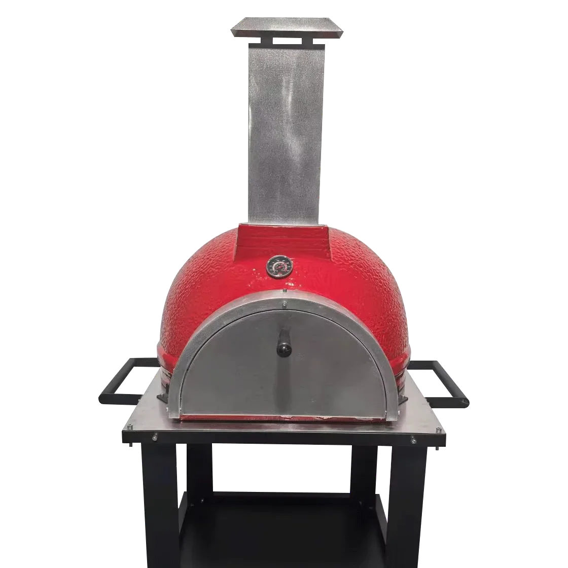 26 Inch Modern Ceramic Kamado BBQ Grill Moveable Trolley Charcoal Wood Fired Pizza Oven Stainless Steel Hardware for Outdoor Bac