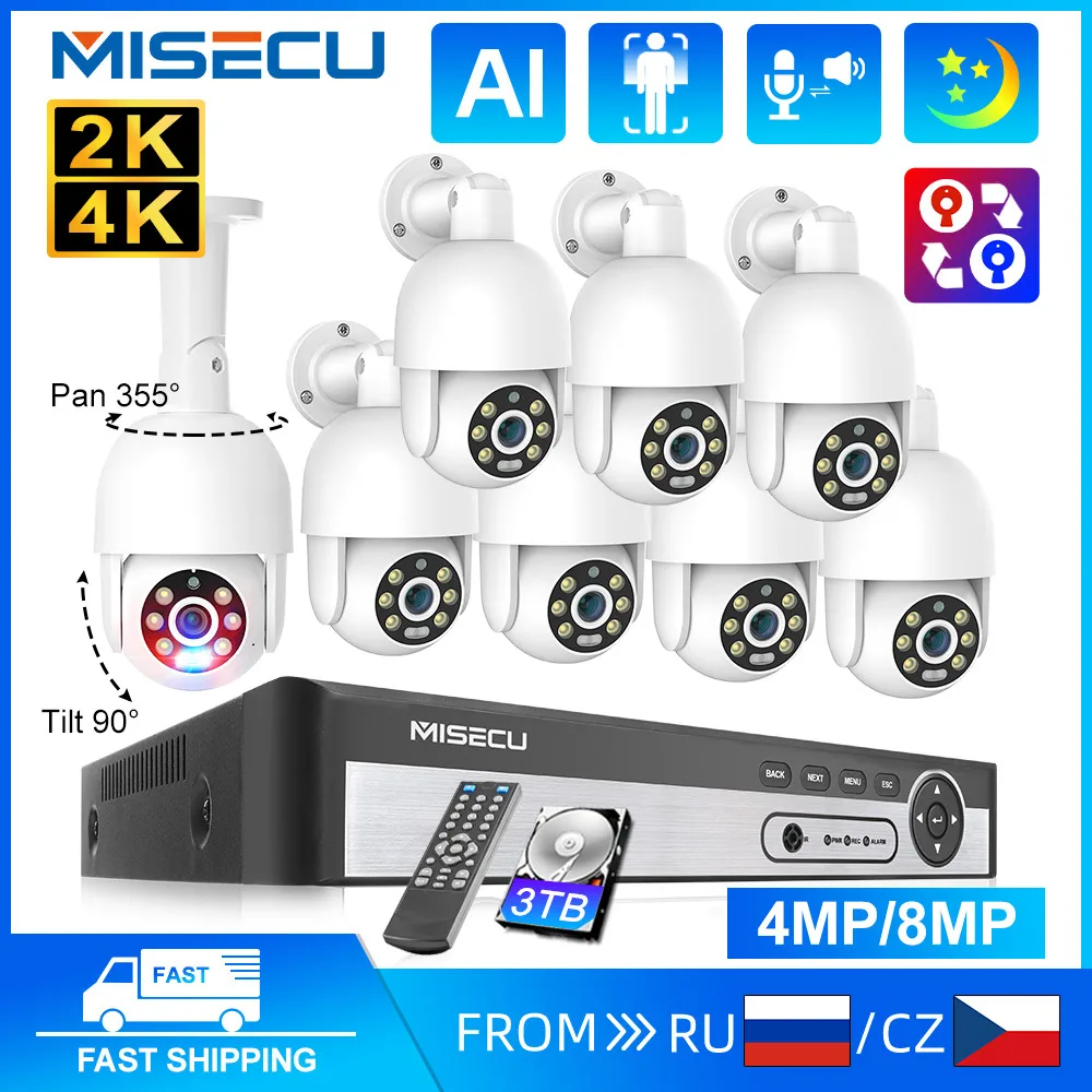 

MISECU Security Camera System 8CH 4MP 8MP 4K POE NVR 2-Way Audio AI Human Detection Color Night Vision Surveillance Kit CCTV Set