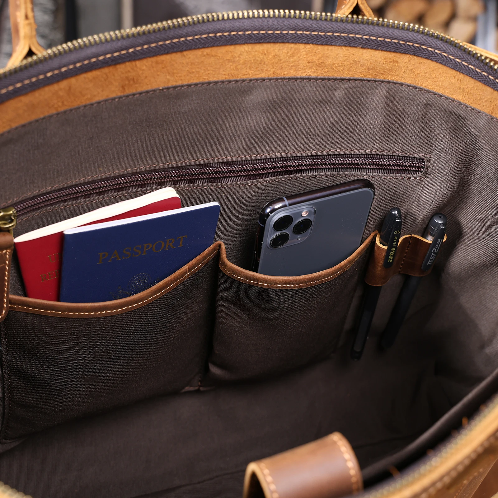 Vintage Echtleder Herren-Aktentasche 16 Zoll Laptop-Taschen Crazy Horse Leder Messenger-Handtasche Rindsleder Geschenkidee für Männer – Detail 19
