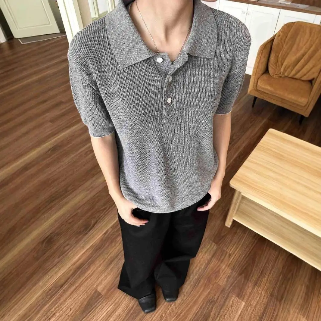 Herren-Kurzarm-T-Shirt 2025, Herbst-Strickpullover aus Baumwolle, neuer Luxus-Preppy-Stil, entspannt, atmungsaktiv, kurzärmelig, Basisschicht