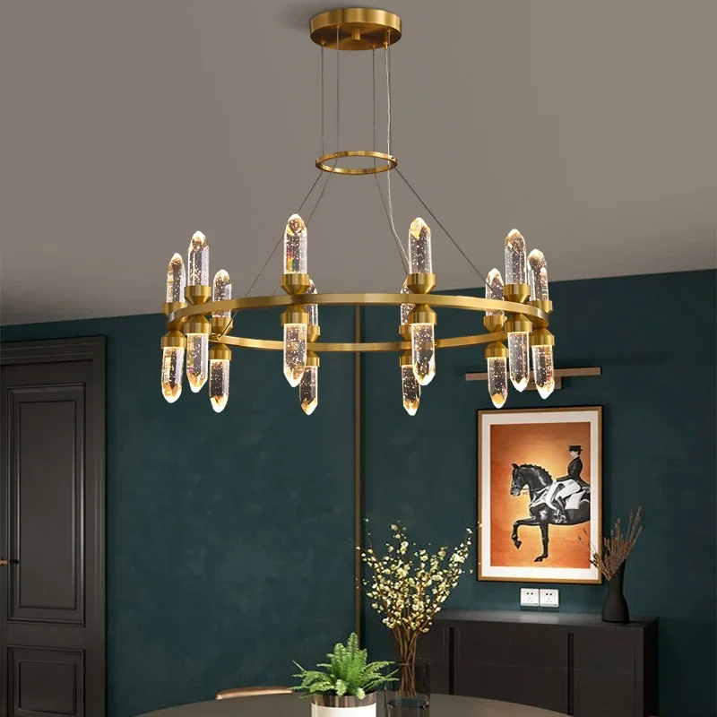 

Luxury Golden Crystal Pendant Lamp Villa Hotel Indoor Hanging Lamp Living Dining Room Main Chandelier Kitchen Island Droplights