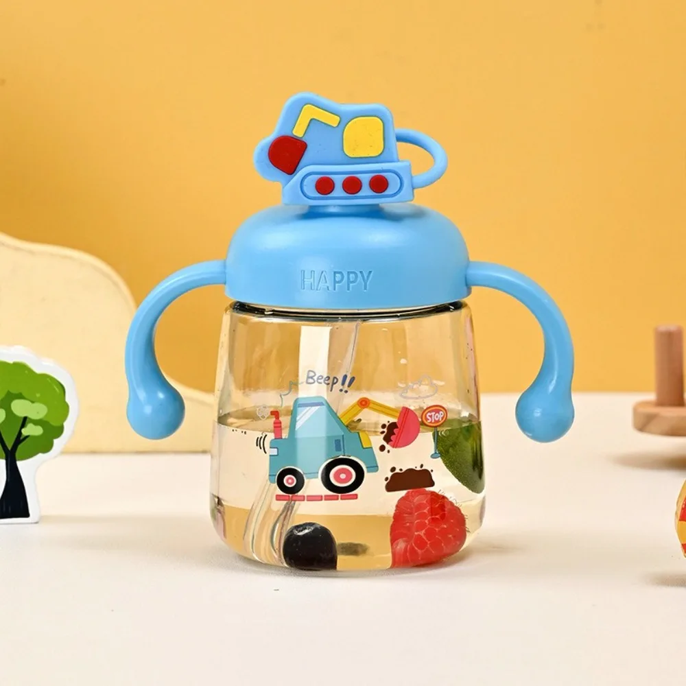 Creative Cartoon Baby Feeding Bottle 350ml with Straw Baby Drinking Cup Wide Caliber Drop Resistant Toddler Milk Cup Outdoor