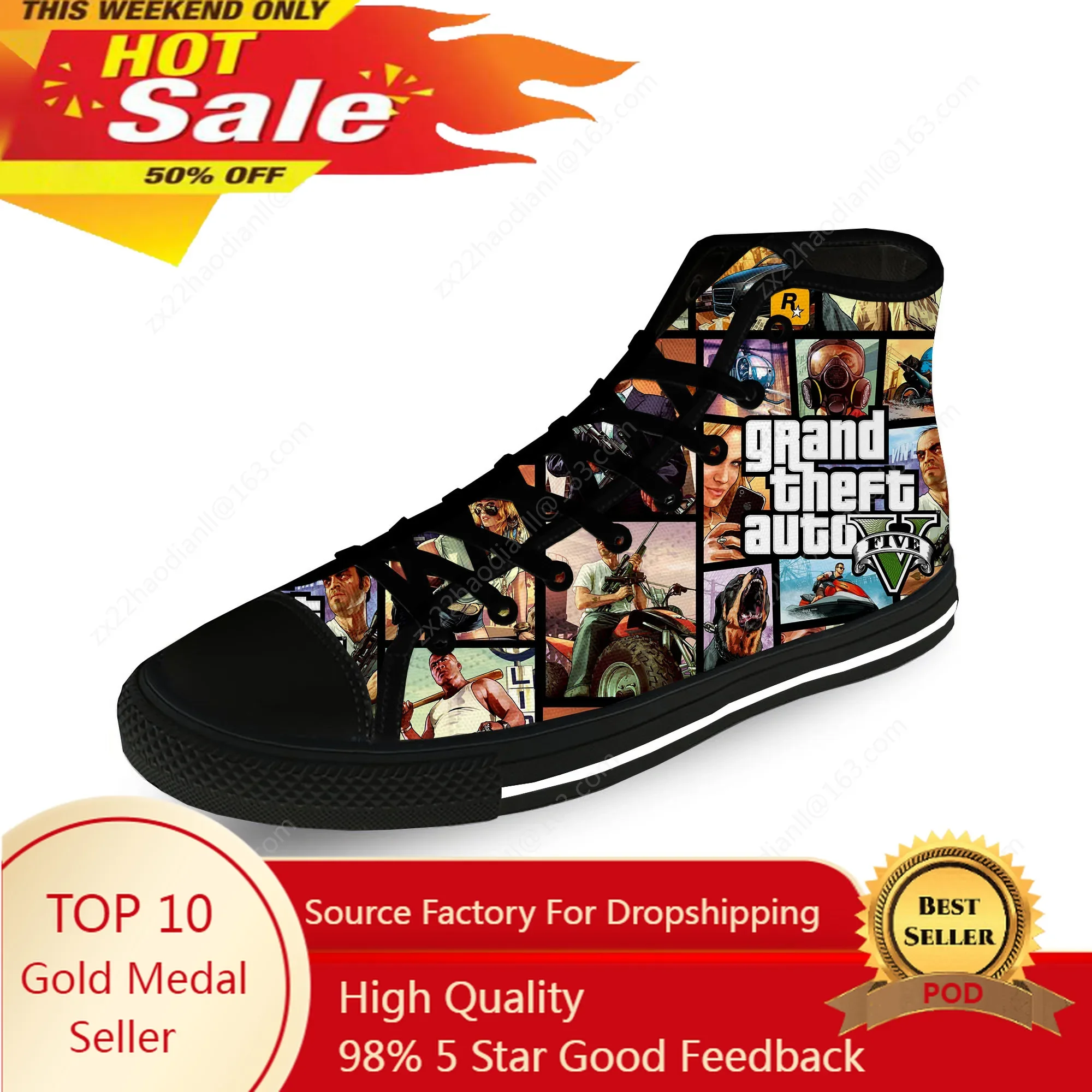 

GTA 5 Game Grand Theft Auto Casual Funny Cloth 3D Print High Top Canvas Fashion Shoes Men Women Lightweight Breathable Sneakers