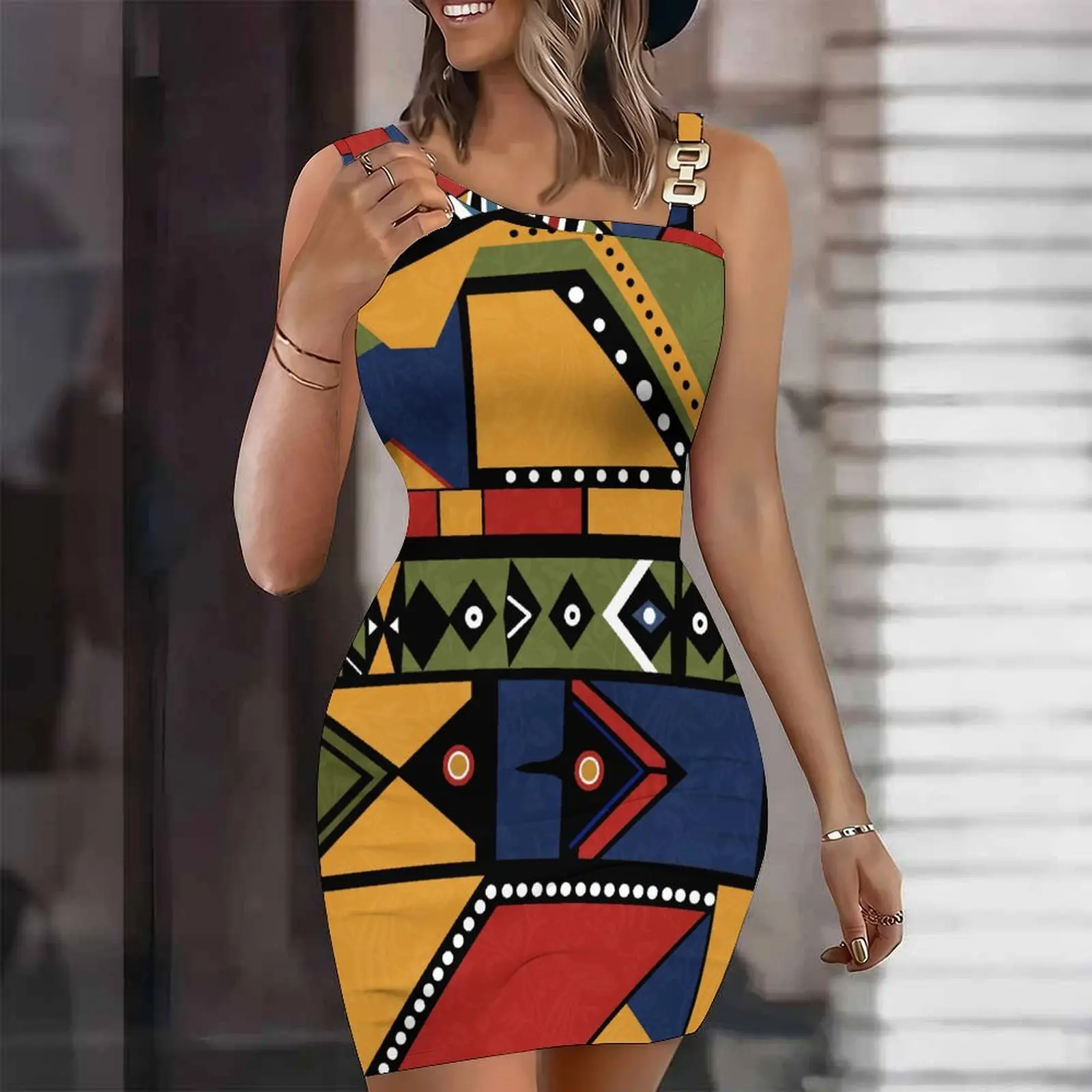 Commuting elegant party dress slim retro sloping collar dress women's beach fashionablecasual slim  dress