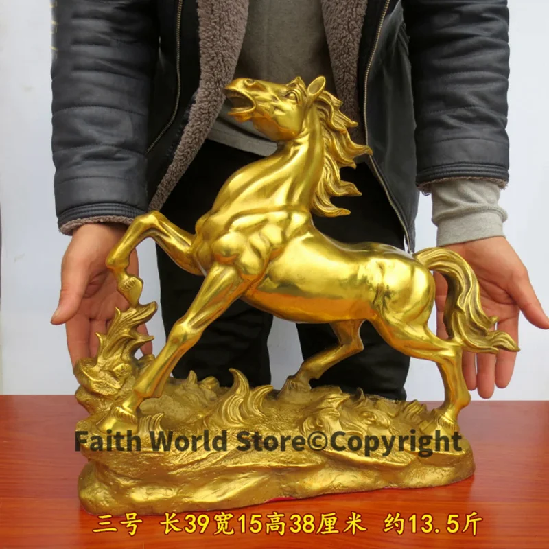 

HOME SHOP Company Business booming Money Drawing bring good luck Success golden horse Bronze carving FENG SHUI statue