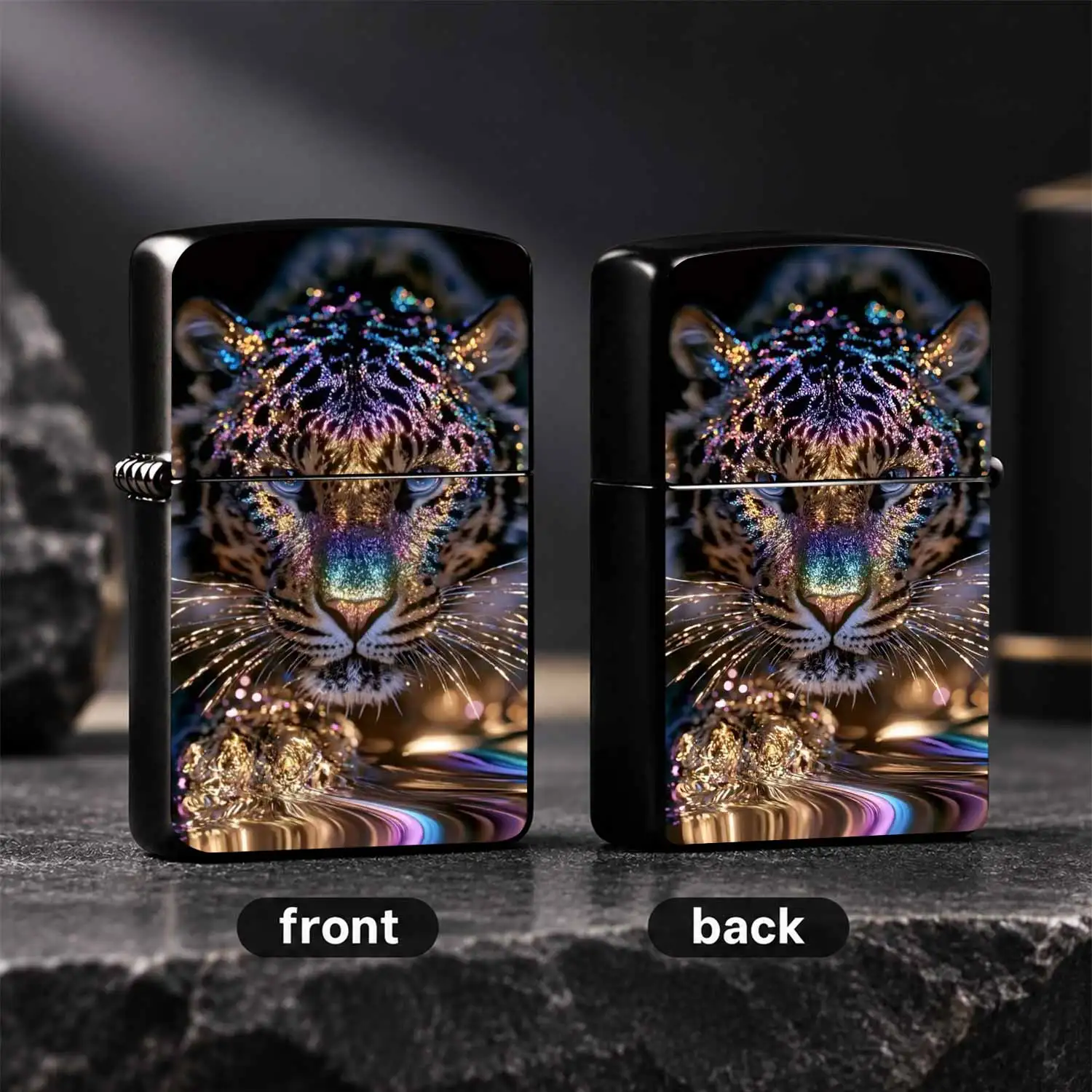 Glittering Iridescent Leopard Pattern Lighter, Stylish Artistic Portable Accessory With Dreamy Sparkling Holographic Effect, Ideal For Daily Carrying, Gifting And Multiple Scenarios, Exquisite Unique Decorative Practical Souvenir With Stunn