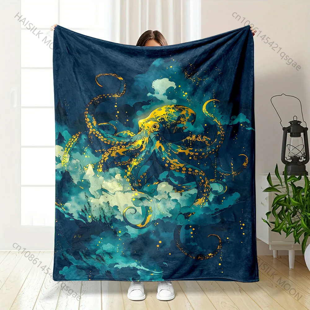 Multiple sizes Octopus floating in clouds Print Blanket Warm Soft Suitable for All Seasons for Home Sofa Travel Camping Picnics