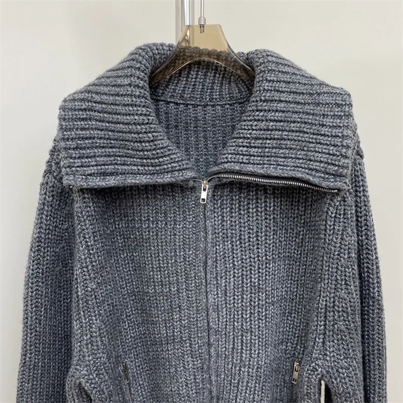 여성용 가디건 새로운 신축성 니트 긴팔 상의 2025년 가을용 지퍼 슬림핏 여성 스웨터 여성 터틀넥 코트