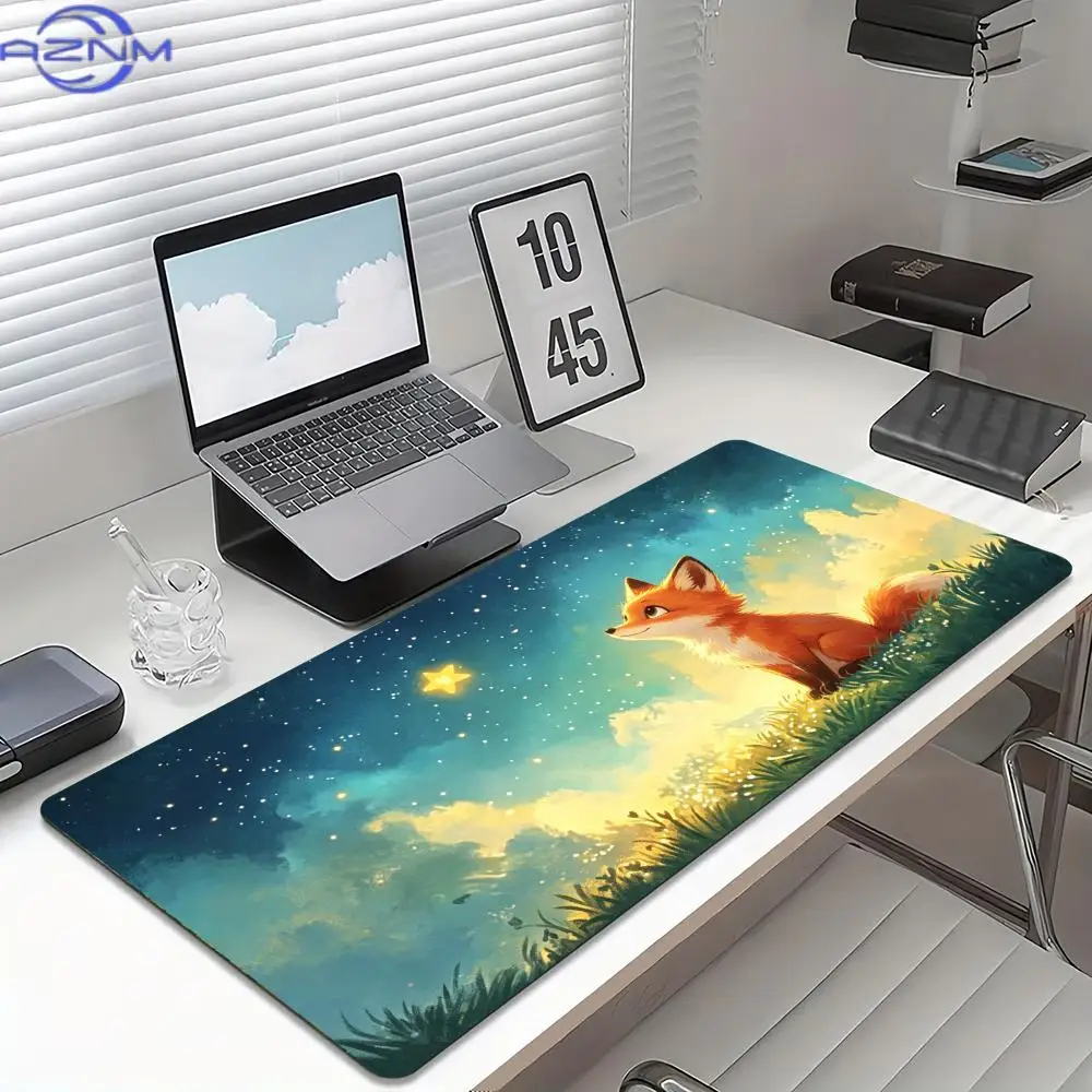 Cute Starry Sky Gaming Mouse Pad Non Slip Rubber Desk Mat Fox Cat Deer Rabbit Deskpad Gamer Office Desktop PC Accessories
