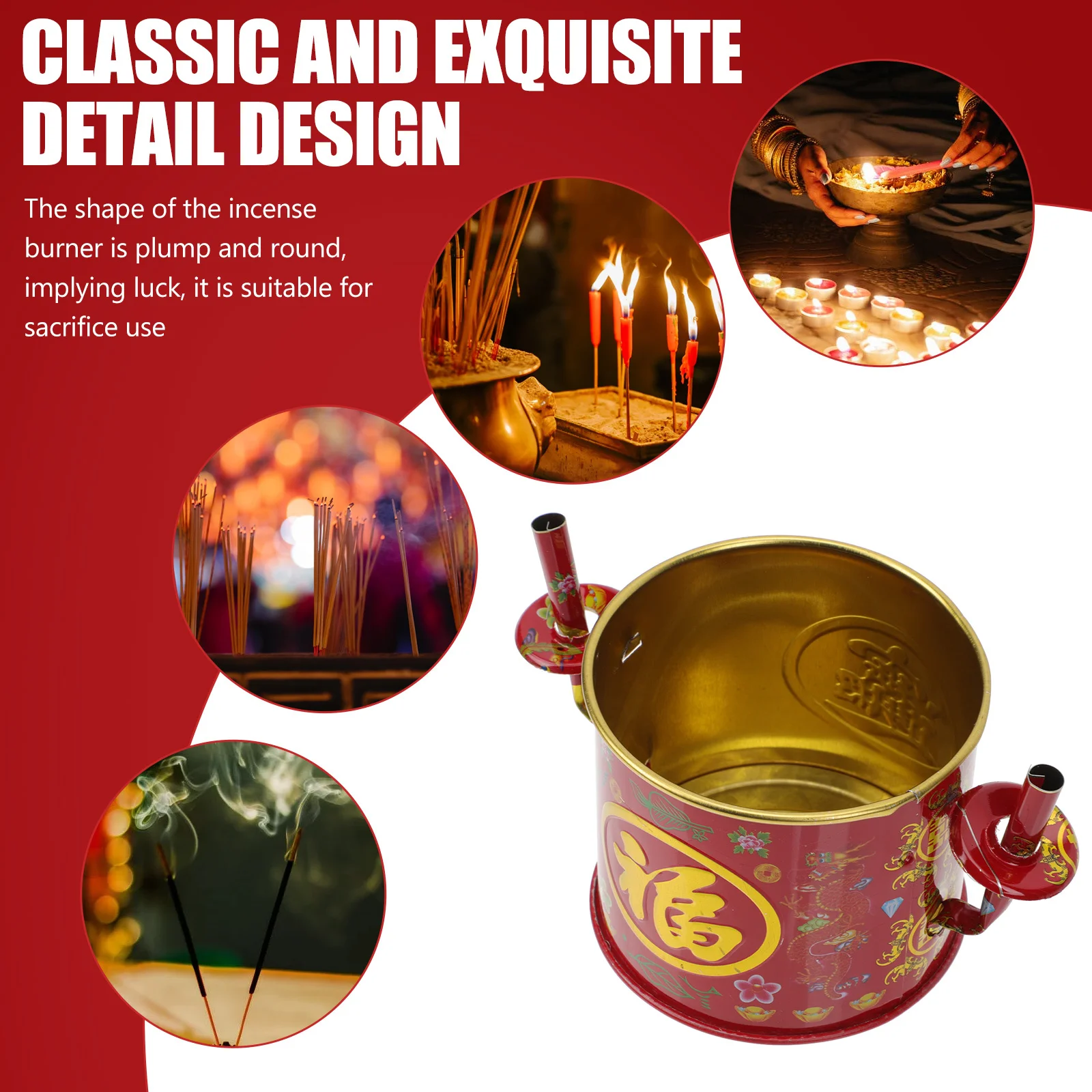 

Round Incense Burner Decorative Container Outdoor Stove Iron Chinese Style Exquisite Censer Fortune Lucky Home New Year Present