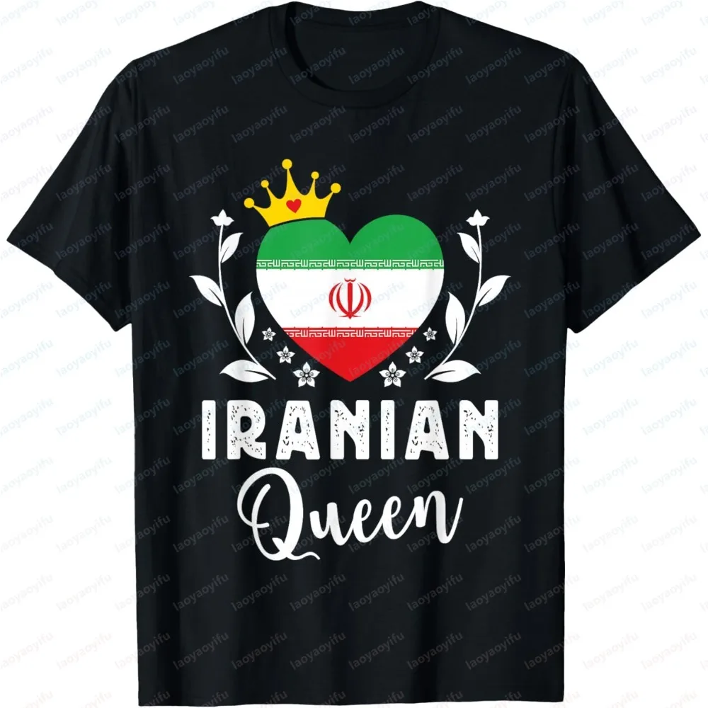 T-shirt pour femme avec motif couronne et drapeau iranien, en coton décontracté à manches courtes, pour une fierté iranienne