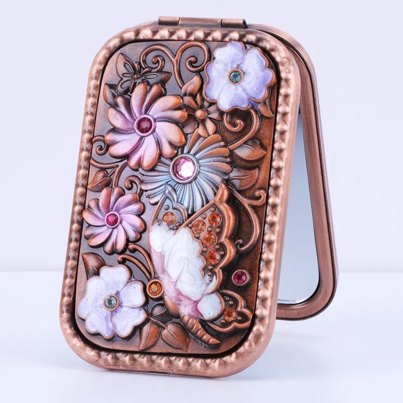 Chinese style diamond-set small mirror double-sided folding gift children carry makeup mirror