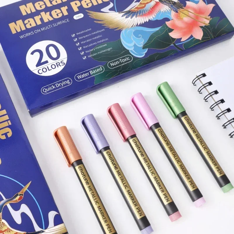 Metallische Markierungsstifte, 20/10 Farben, Metallic-Marker mit mittlerer Spitze für schwarzes Papier, Kartenherstellung, Osterei, Felsmalerei, DIY-Bastelarbeiten
