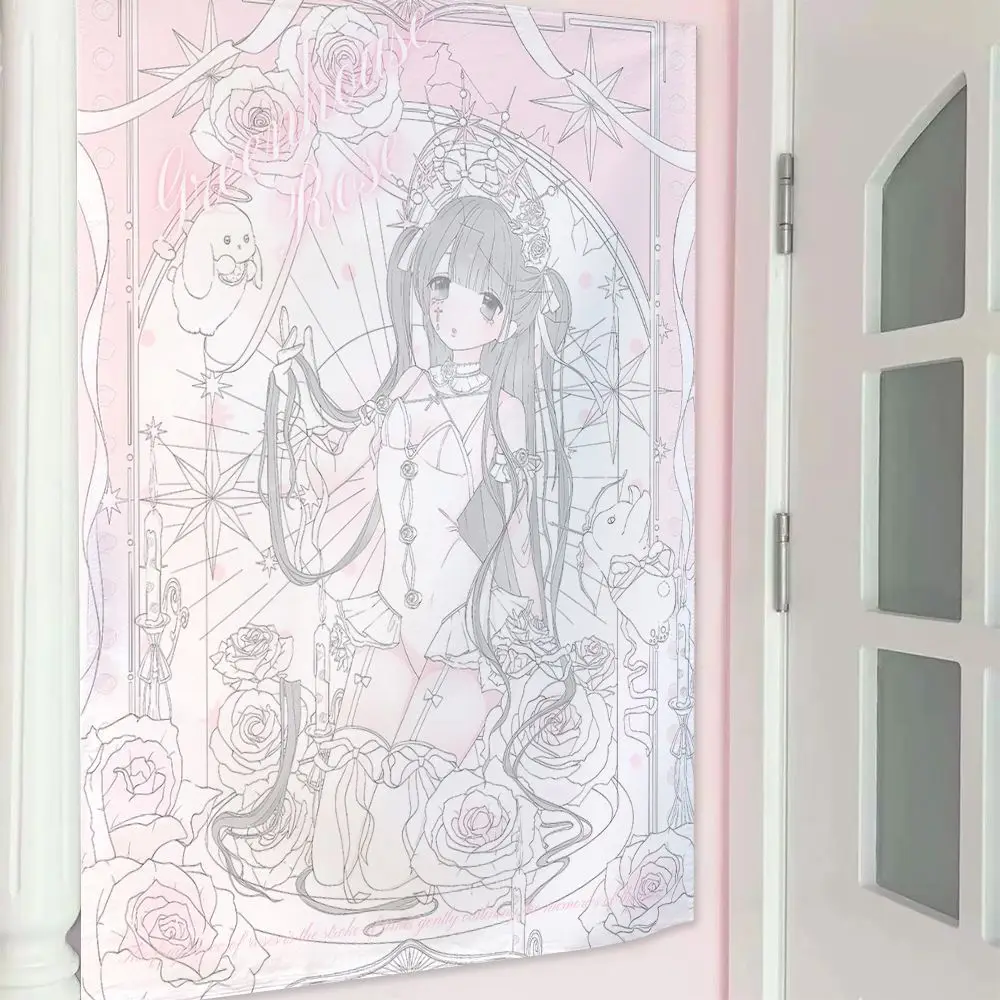Original niche girl image tapestry Y2K character tapestry hanging cloth can be hung in the bedroom and living room to block the