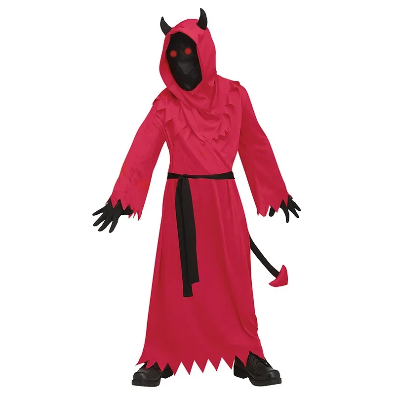 Children Devil Cosplay Party Carnival Devil Satan Costume Robes Long Sleeve Tunic Hoodies Halloween Party Gift