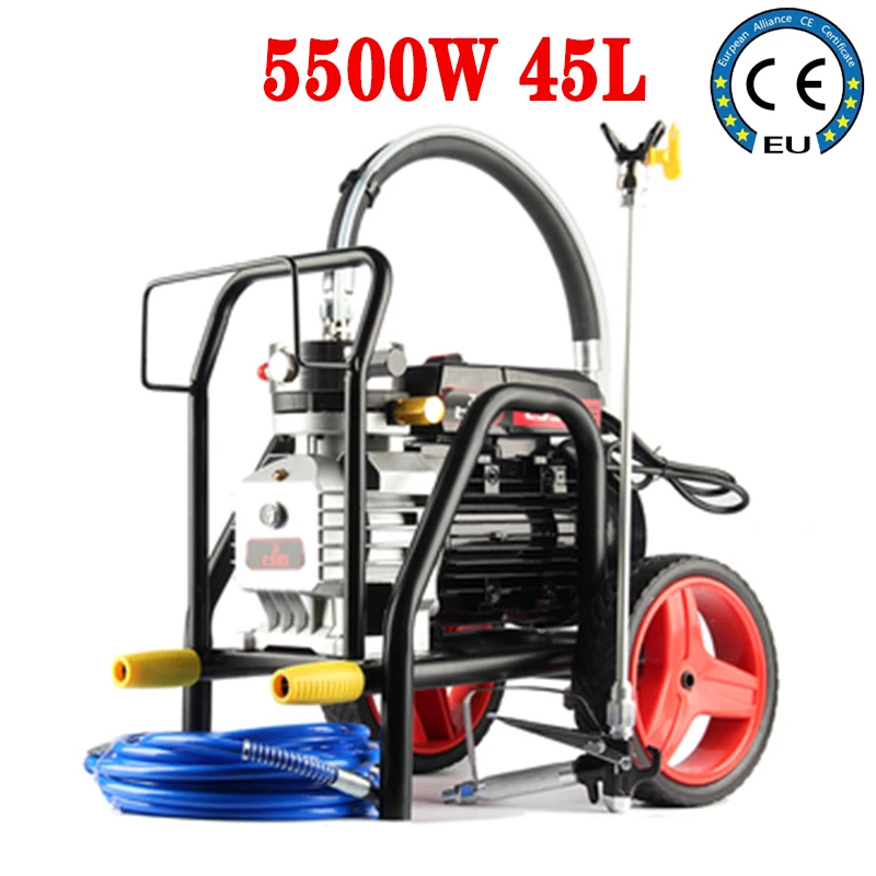 5500 واط 45L ارتفاع ضغط 3000psi البخاخ الرش اللاتكس الطلاء ، آلة طلاء الرش مضخة الفولاذ المقاوم للصدأ 10 متر خرطوم بندقية رذاذ #2