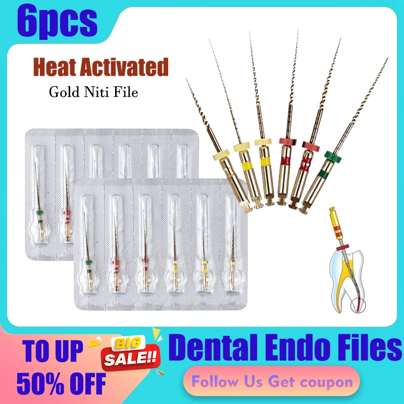 

6Pcs Dental Files Endodontic Rotary Files Heat Activated Root Canal Niti Files Endo Motor Use 21/25mm Flexible Dental Materials