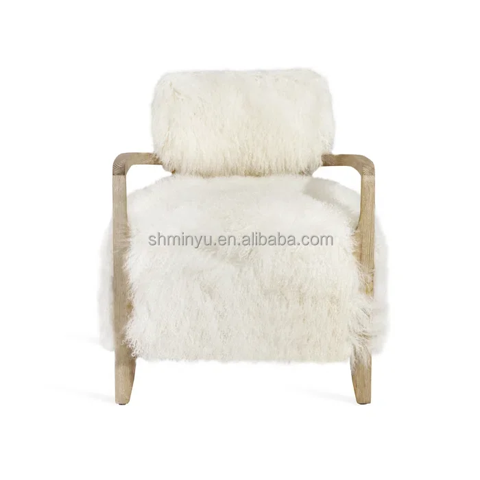 Modern Lounge Chair Living Room Chairs Wooden Frame Armchair Finish With Tibetan Lambskin