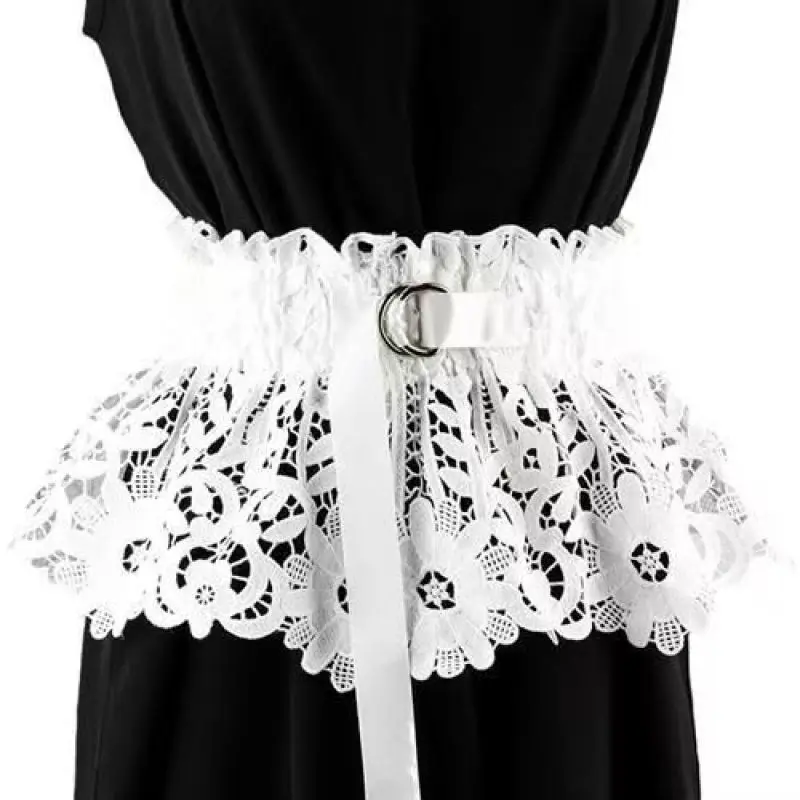 Black water-soluble lace elastic waist cincher, elegant and stylish, with D-ring adjustable waistband