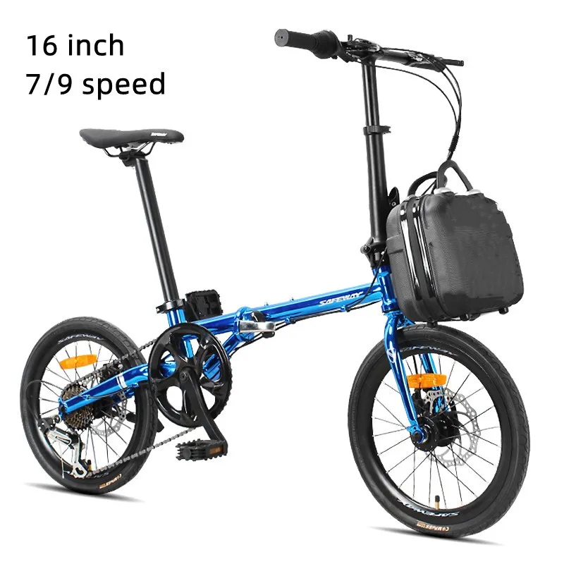 Folding Bike 16 Inch Foldable Road Bicycle Chrome-molybdenum Steel Frameset Small Wheel Cycling 7/9-speed Mechanical Disc Brake