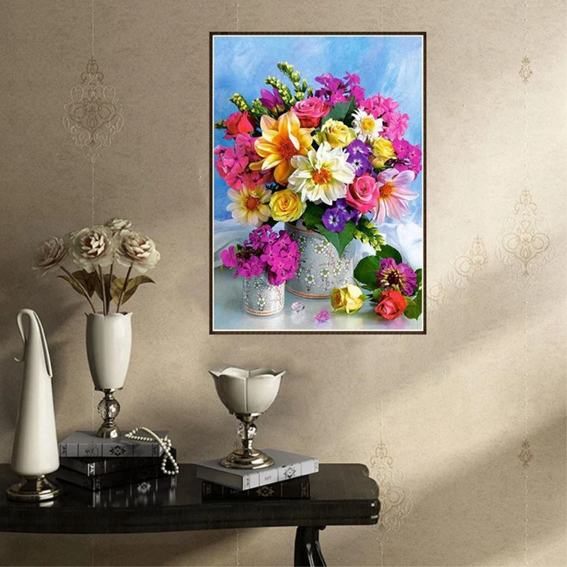 Paint With Diamond Embroidery Colorful Flowers Diamond Painting Full Round Picture Of Rhinestone Home Decor