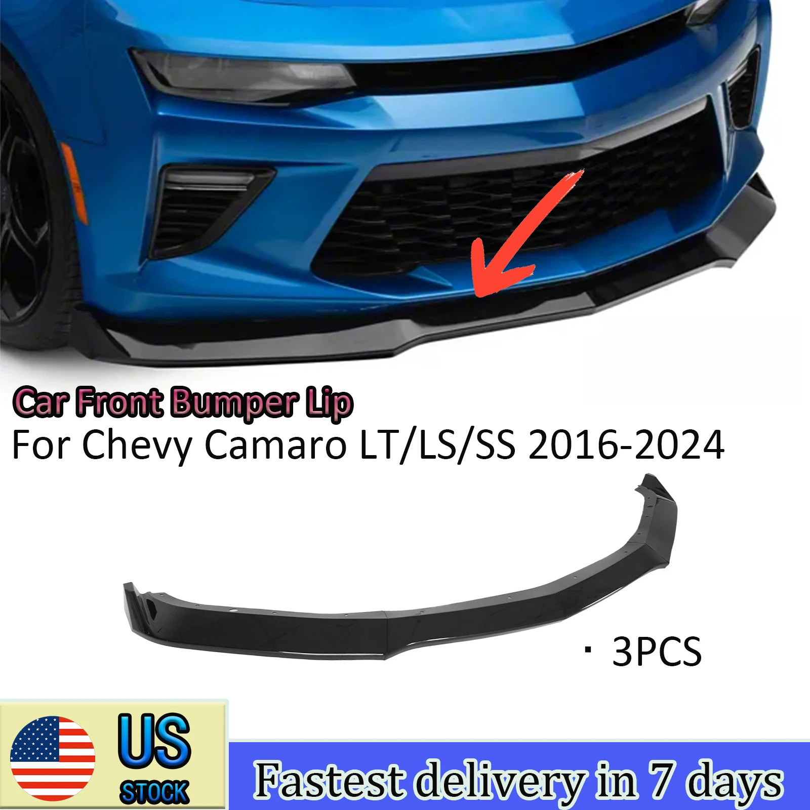 

For Chevy Camaro LT/LS/SS 2016-2024 MP Style Car Front Bumper Lip Spoiler Diffuser Exterior Parts Splitter Carbon Fiber Style