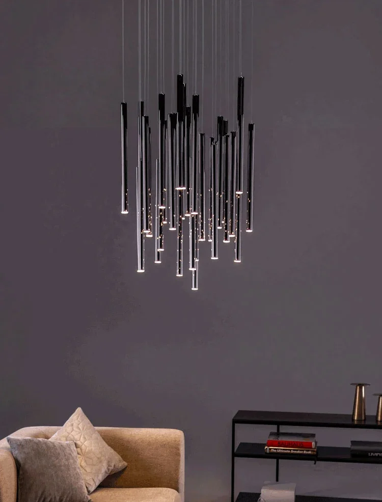 Pendant Light Luxury Chandelier Villa Long Cylindrical Dining Room long Tubes 32lights modern minimalist villa living room deco