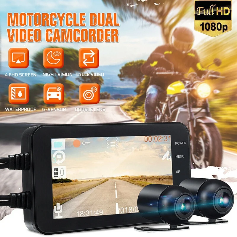 

4Inch WIFI FHD Dual 1080P+720P HD Dash Camera Video Motorcycle DVR Dash Cam Driving Recorder G-Sensor Sensor