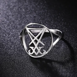 Gothic Stainless Steel Sigil of Lucifer Rings Satanic Amulet Demon Devil Symbol Satan Ring Religious Jewelry Festival Gift