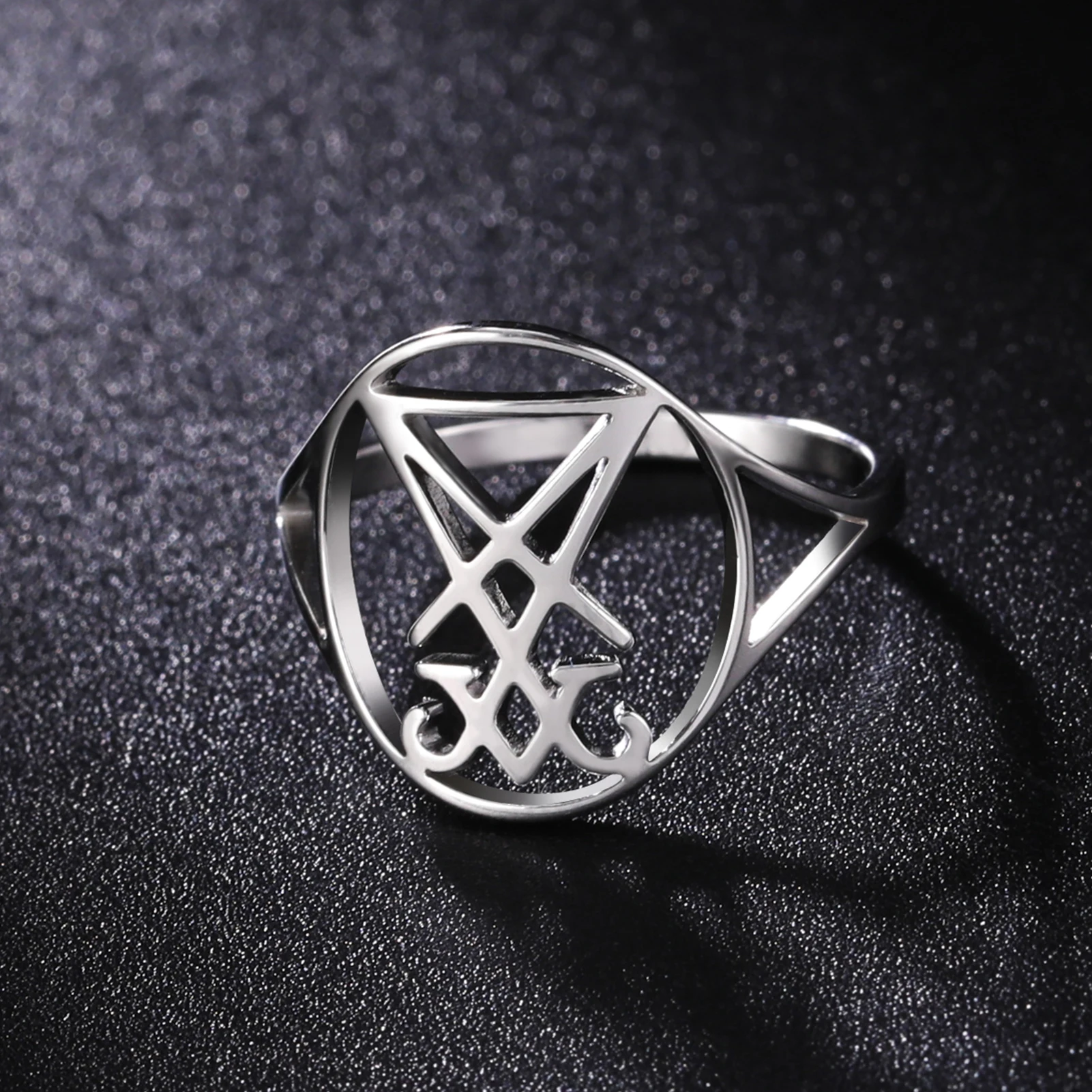 Gothic Stainless Steel Sigil of Lucifer Rings Satanic Amulet Demon Devil Symbol Satan Ring Religious Jewelry Festival Gift