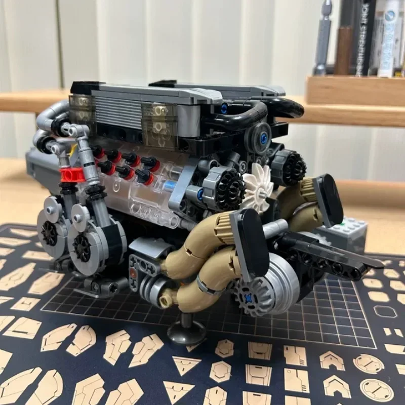 Silnik W16 V8 Scania Truck Engine Building Block Kits Toy Motor Drive Visual Simulation Figure 3D Car Model Collection Ornament