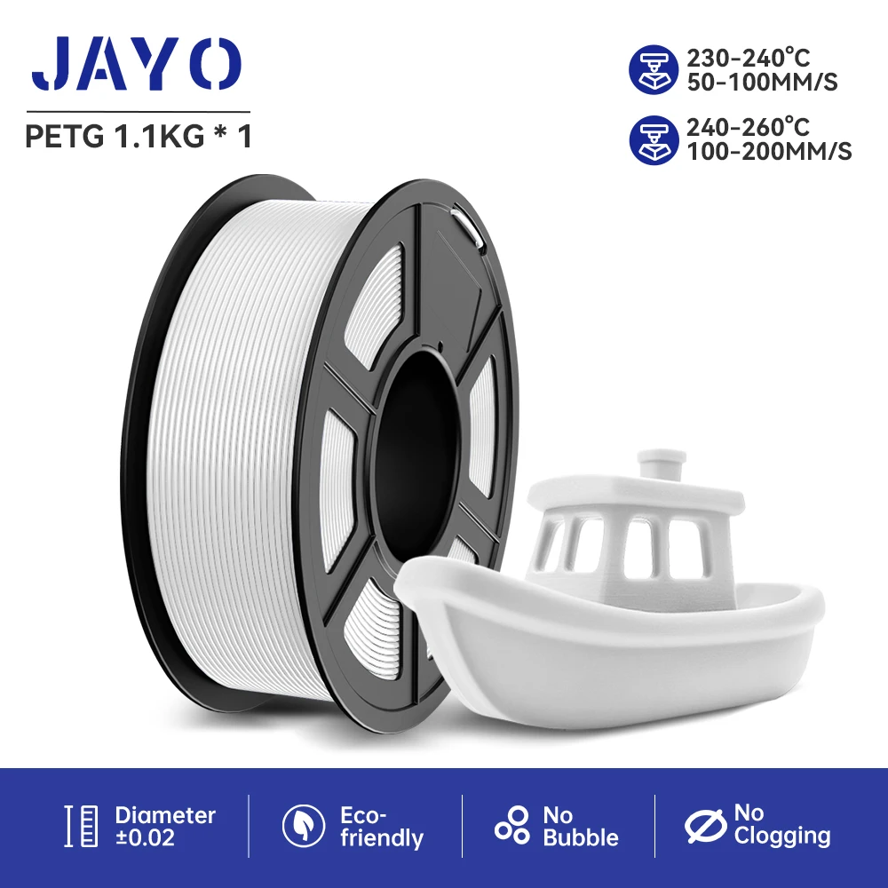 JAYO PETG 3D-Drucker-Filament, 1 Rolle/1,1 kg, 1,75 mm Filament, umweltfreundliches Material für 100 % kein Blasen, 3D-Stift und Drucker, DIY-Geschenk