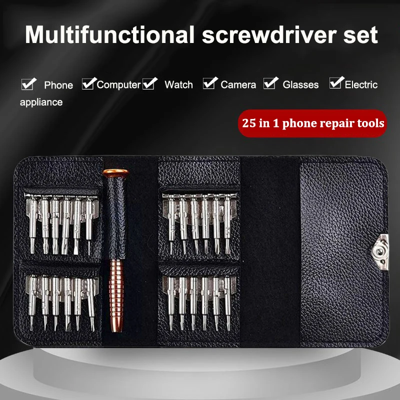 Phone Repair Tools 25 In 1 Leather Bag Screwdriver Cell Phone Repair Kit For Iphone Notebook Dismantling Complete Tool Kit