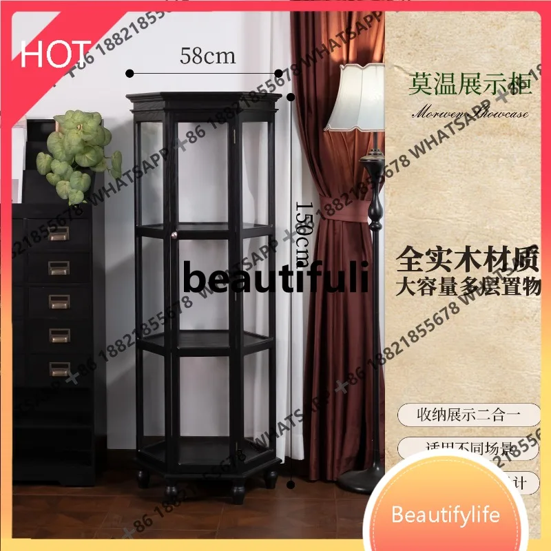 D07 Retro floor jewelry cabinet light luxury collectibles jewelry wood glass display cabinet