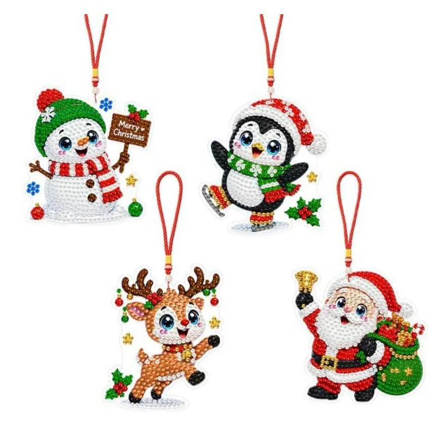 6-delige/4-delige kerstset voor het zelf maken van een parelmoer- of diamantkunstwerk, handgemaakte kerstversieringen voor de kerstboom, kerstversieringen om op te hangen, een set voor volwassenen,