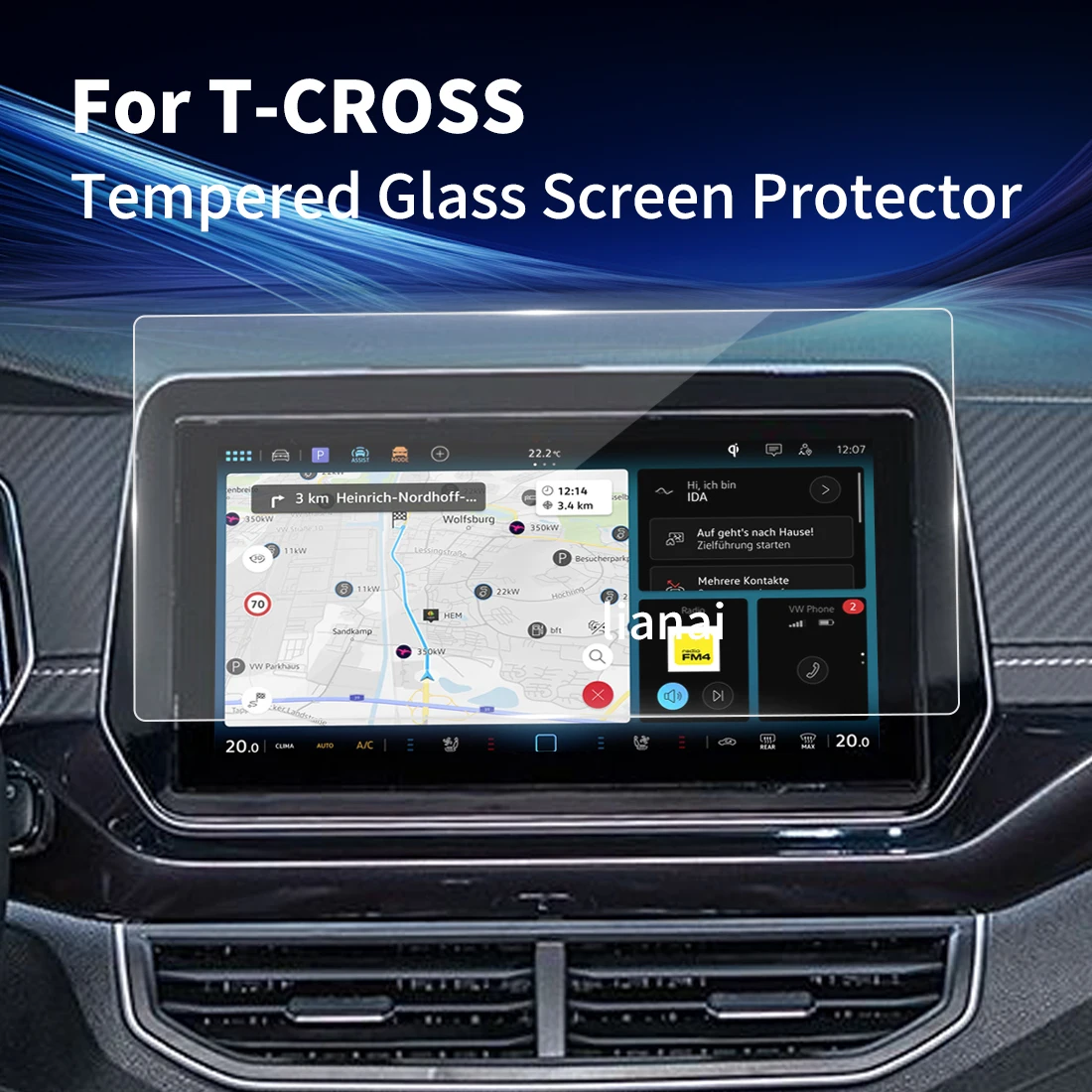 

Carplay Display Digital Screen Protector Tempered Glass Protective Film Navigator Car Stickers Accessories For T-cross 2024