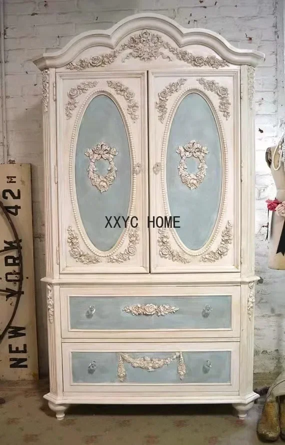 

Американский ретро-гардероб из массива дуба, многофункциональный, с ручной резьбой, для французской старой спальни, большой шкаф для всего дома, изготовление на заказ