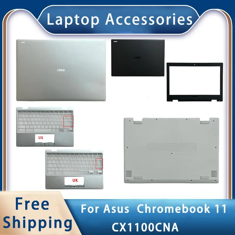 

New For Asus Chromebook 11 CX1100CNA ;Replacemen Laptop Accessories Lcd Back Cover/Front Bezel/Palmrest/Bottom With LOGO Silvery