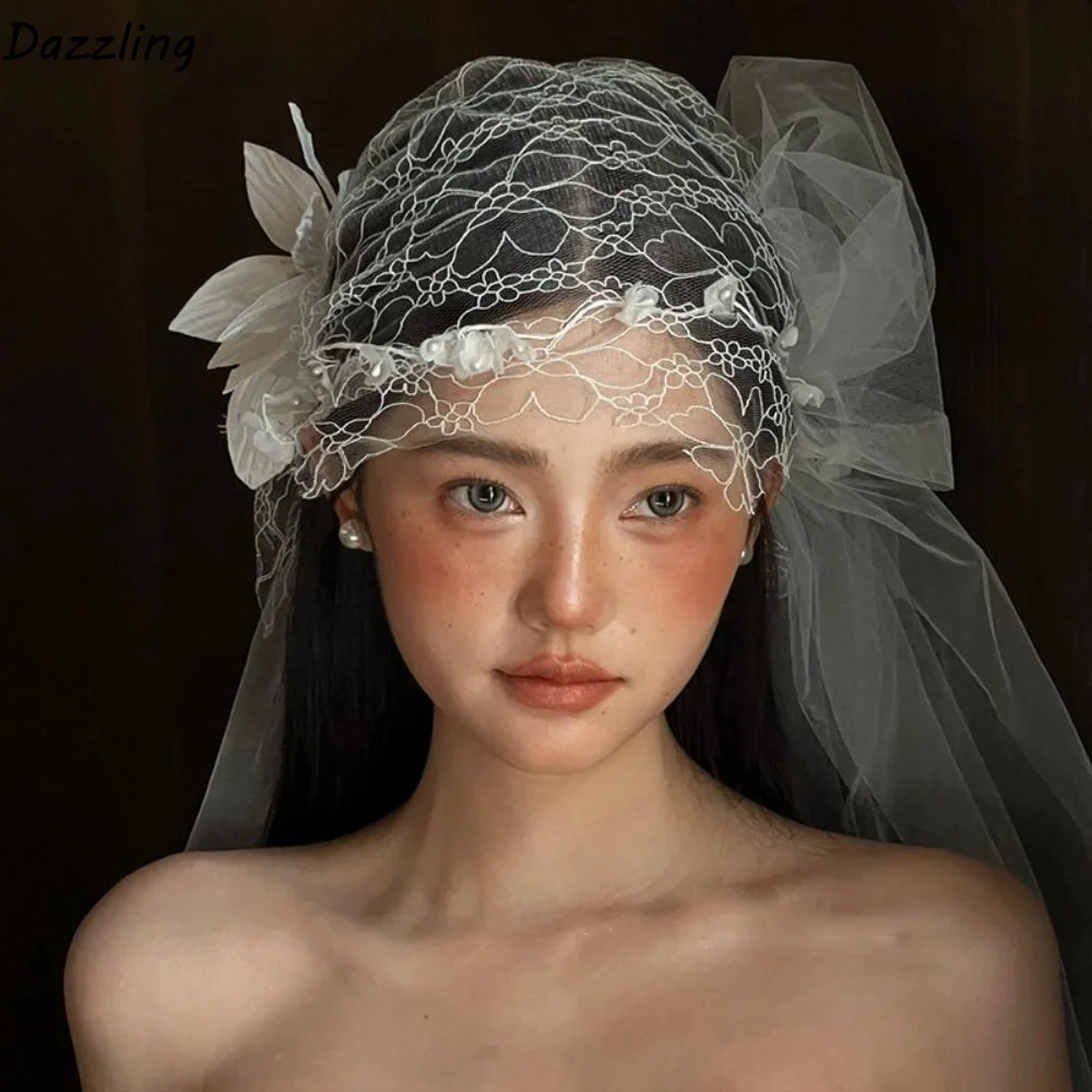 

Exquisite Retro Bridal Headdress Luxury Elegant Bridal Lace Floral Hat Banquet French Style Wedding Headband Hair Accessories