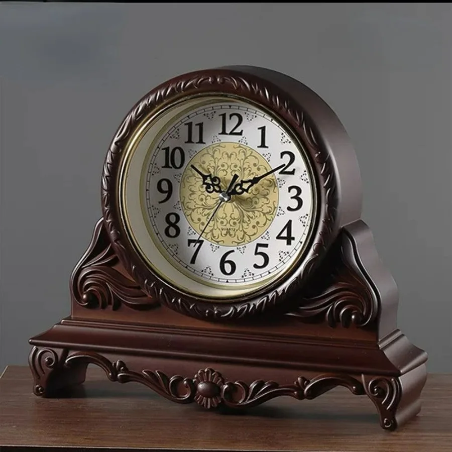 

Resin Table Clock Living Room Large Antique Crafts Clocks Mute Wall Watch Retro Table Quartz Night Desk Vintage Clock Best Gift