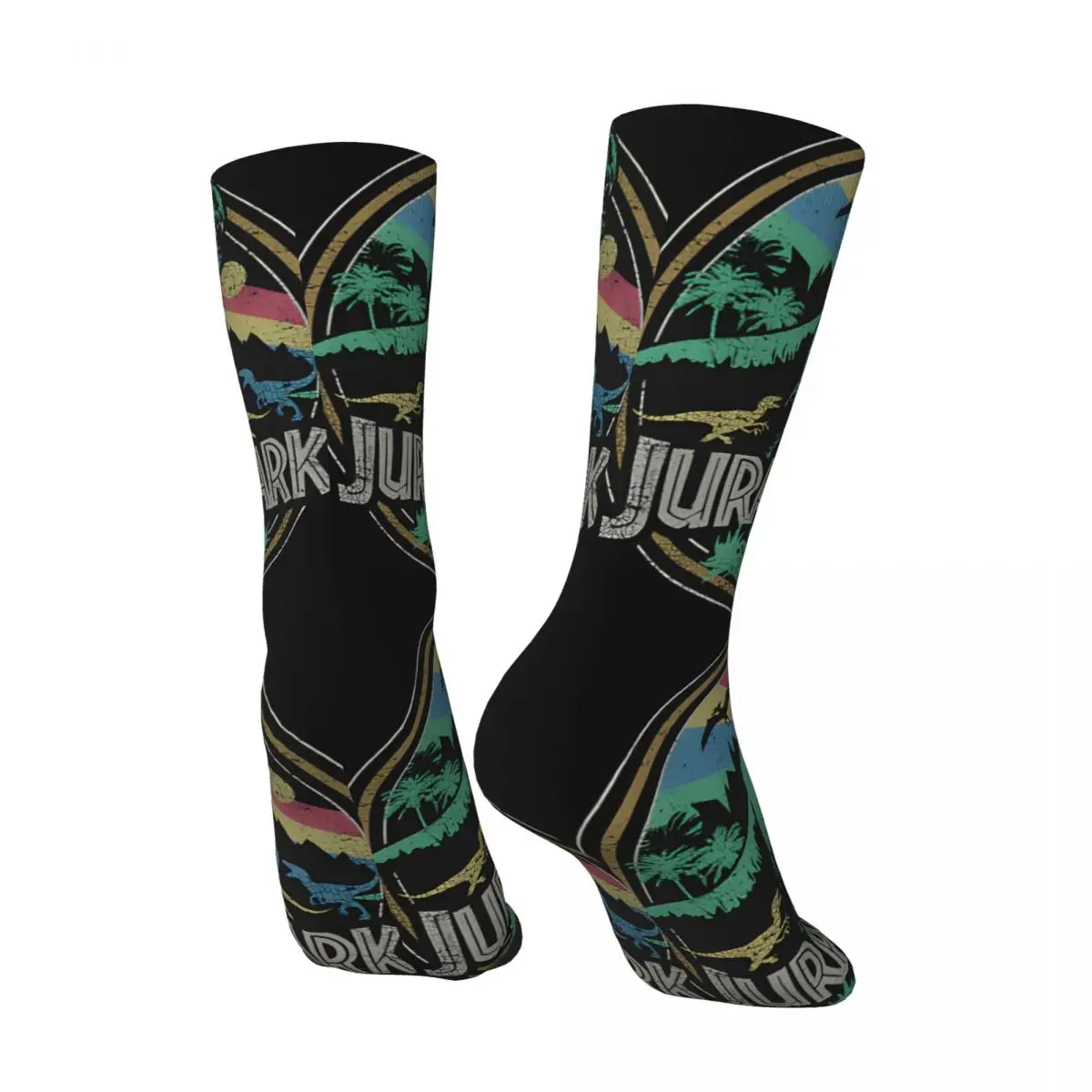 Crazy compression Rainbow Vintage T-Rex Tropical Print Sock for Men Vintage Jurassic Park Quality Pattern Crew Sock Casual