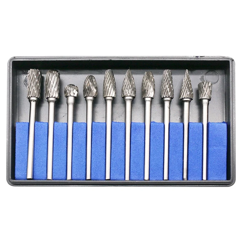 10 Piece Carbide File Set Cutter Set Silver 3X6 Double-Grain Tungsten Steel Grinding Head Electric Grinding Accessories