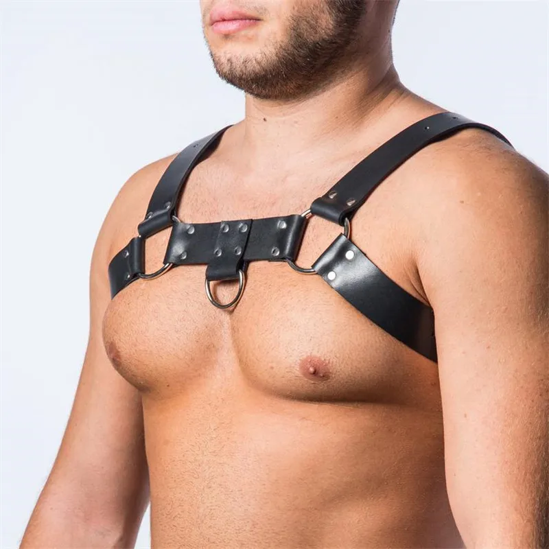 Fetish Gay Kleding Lederen Mannen Harnas Riemen Seksuele Lichaam Bondage Bandjes Lingerie Punk Rave Gothic Mode Borst Harnas Riem Rood
